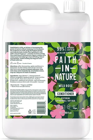 Faith In Nature Wild Rose 5L Conditioner Refill - Natural, Vegan & Cruelty Free - Paraben and SLS free - Normal To Dry Hair - Bulk Buy