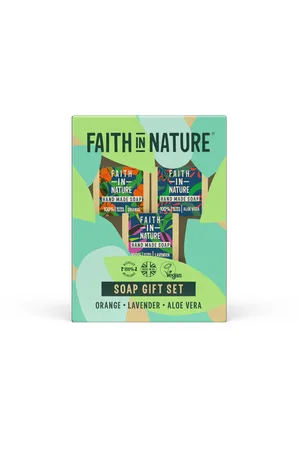 Faith In Nature Soap Stack Gift Set - Orange, Aloe Vera and Lavender - 3 X 100g - Plastic Free & Zero Waste - Vegan & Cruelty Free - Essential Oils