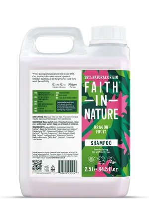 Faith In Nature Shampoo 2.5L Refill - Dragon Fruit - All Hair Types - Natural, Vegan & Cruelty Free - Paraben And SLS Free - Bulk Buy