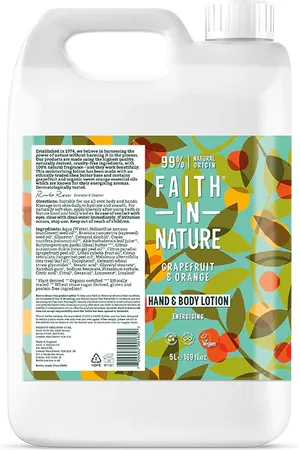 Faith In Nature Grapefruit & Orange 5L Hand and Body Lotion Refill - Organic Natural Moisturiser - Vegan & Cruelty Free - Bulk Buy
