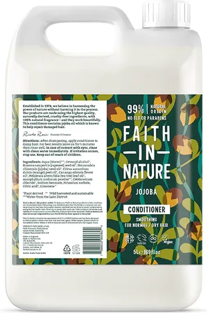 Faith In Nature Jojoba 5L Conditioner Refill - Natural, Vegan & Cruelty Free - Paraben and SLS free - Normal To Dry Hair - Bulk Buy