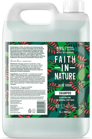 Faith In Nature Aloe Vera Shampoo 5L Refill - Natural, Vegan & Cruelty Free - Paraben And SLS Free - Bulk Buy - Normal To Dry Hair