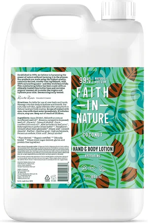 Faith In Nature Coconut 5L Hand and Body Lotion Refill - Organic Natural Moisturiser - Vegan & Cruelty Free - Bulk Buy