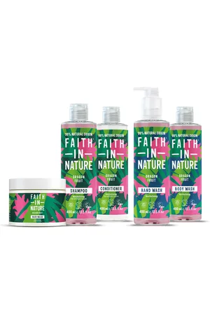 Faith In Nature Dragon Fruit Hair & Body Care Bundle - Organic Shampoo, Conditioner, Hair Mask & Body Wash - Vegan - Normal To Dry Hair - 5 Pieces