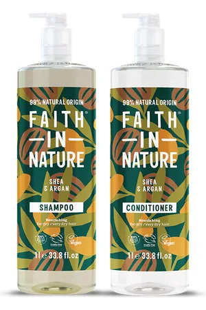 Faith In Nature Shea & Argan 1L Nautral Shampoo & Conditioner Set - Curly/Afro/Dry/Very Dry Hair - Vegan & Cruelty Free - Paraben And SLS Free