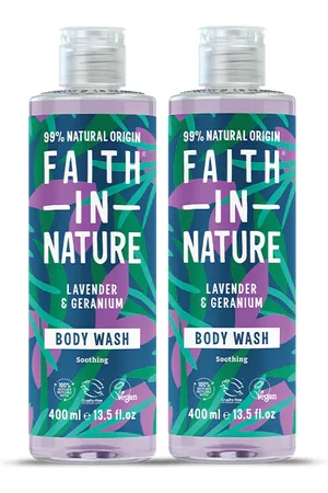 Faith In Nature Lavender & Geranium Body Wash Multipack - Organic Natural Shower Gel - Vegan & Cruelty Free - 2 X 400ml