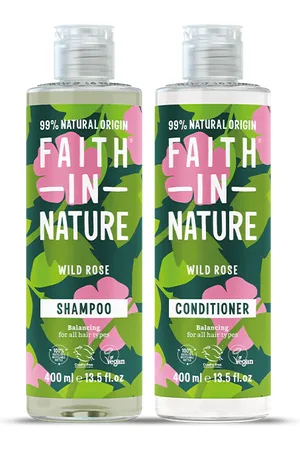 Faith In Nature Wild Rose Shampoo & Conditioner Set - Natural, Vegan & Cruelty Free - Paraben And SLS Free - 2 X 400ml - Normal To Dry Hair