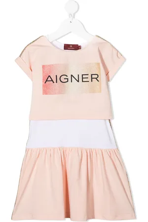 Aigner Kids logo-print metallic-effect dress - Pink