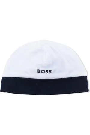 BOSS Kidswear monogram-print beanie hat set - Blue