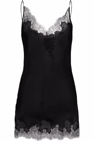 Short Silk Slip Dress - Black and Black Caudry Lace - Carine Gilson