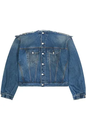 Collarless denim jacket