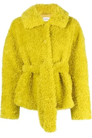 Faux-shearling long-sleeve belted jacket