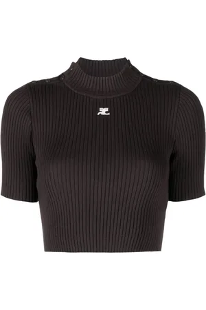 Courrèges Logo-embroidered ribbed crop top