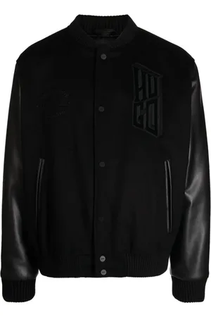 BOSS logo-jacquard bomber jacket - Black