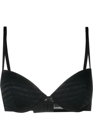 Armani Sustainability Values logo padded triangle bra in organic cotton  with logo studs