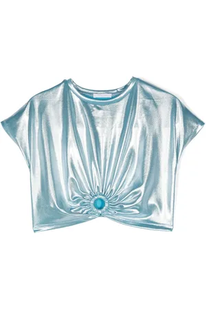 MISS GRANT Ring-embellished lam?? cropped T-shirt