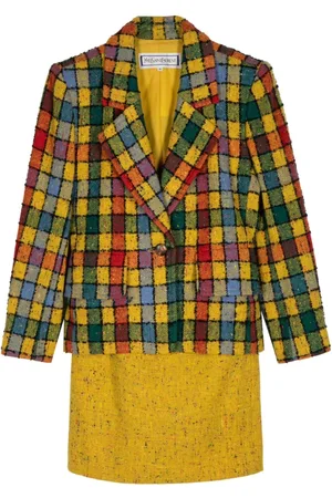 Yellow tweed skirt suit sales