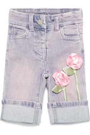 MONNALISA Rose-appliqué jeans