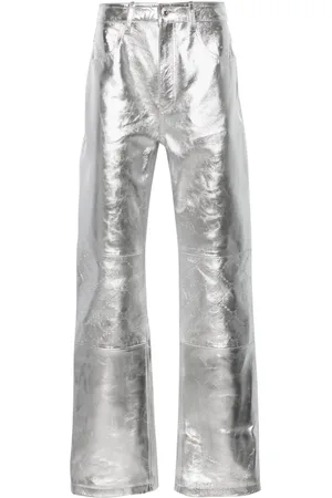 Marine Serre Crescent moon-debossed leather trousers