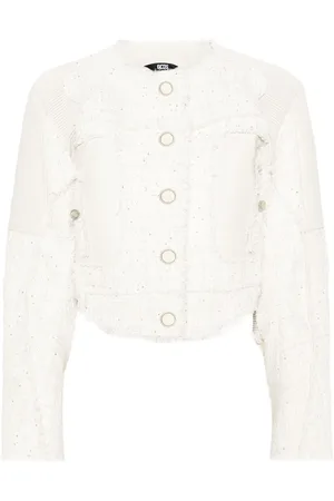 GCDS Leather-panel tweed jacket