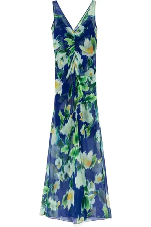 Amsale Printed chiffon gathered dress