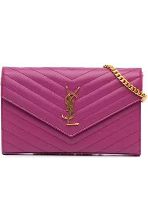 Saint Laurent 2019 Grain De Poudre Chevron Monogram Envelope Chain Wallet crossbody bag