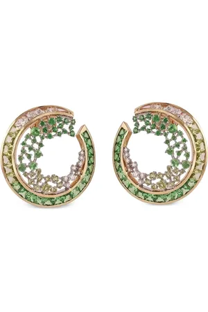 Ananya 18K yellow Scatter tsavorite and diamonds hoop earrings