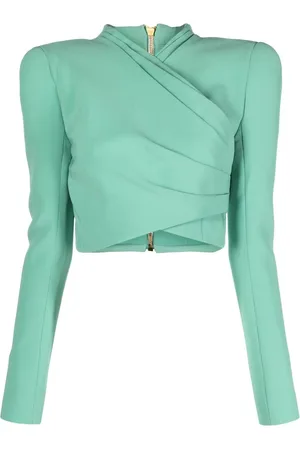 Balmain Wrap-design long-sleeve crop top