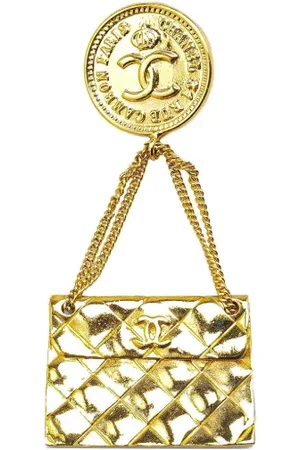 CHANEL 1993 Plated CC Quilted Flap Bag Brooch costume brooch