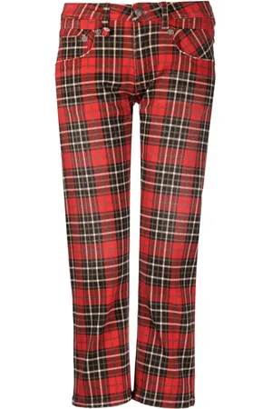 R13 Tartan-check low-rise cropped jeans