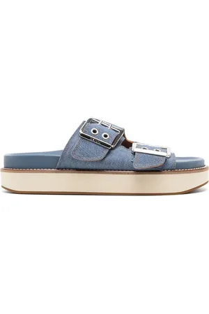 Ganni Buckle-fastening denim flat sandals