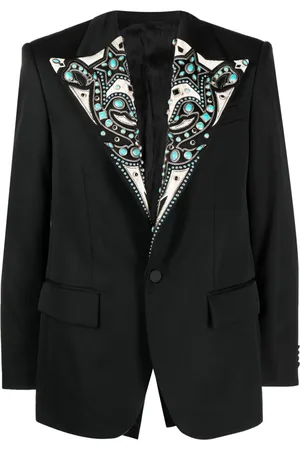 Roberto Cavalli Turquoise-embellished single-breasted blazer