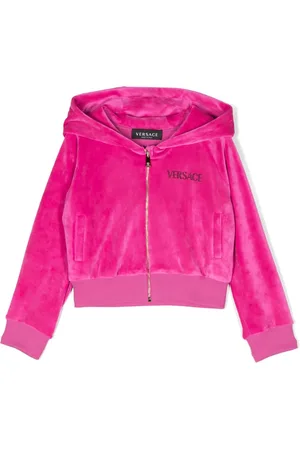 VERSACE Logo-embellished zip-up velvet hoodie