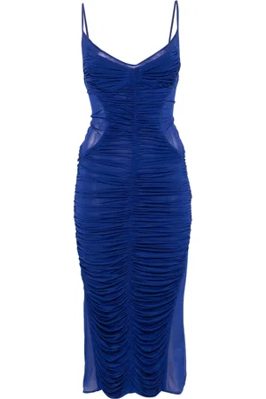 MUGLER Ruched sheer midi dress