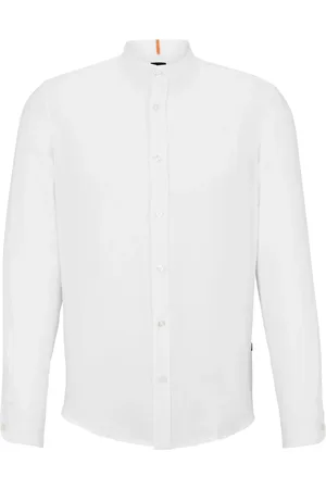 HUGO BOSS Logo-tag linen shirt