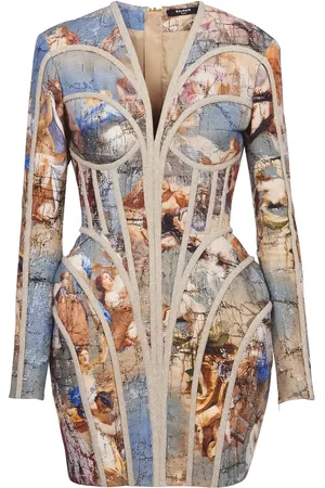 Balmain Sky-print linen dress