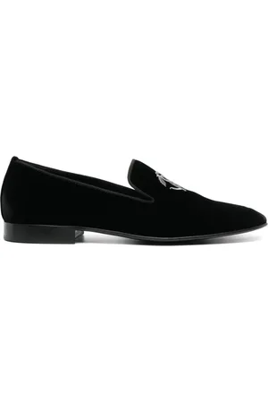 Roberto Cavalli Logo-embroidered velvet loafers