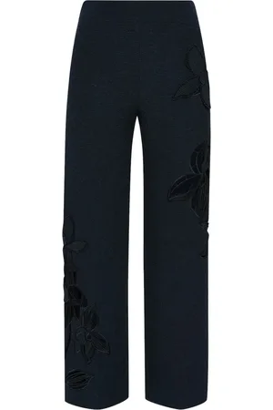 Oscar de la Renta Orchid embroidered tweed trousers