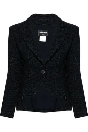CHANEL 1990-2000 decorative stitching single-button tweed blazer