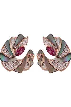Ananya 18kt rose gold miniature demi Mogra c-clip dark rose tourmaline, diamond and mother-of-pearl earrings