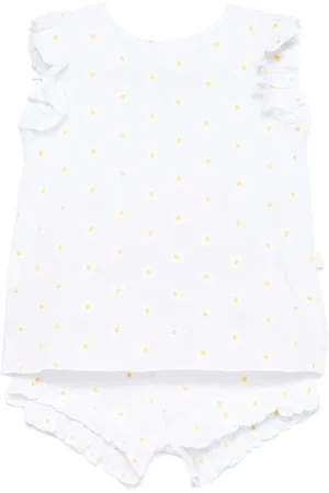Il gufo Floral-embroidered shorts set