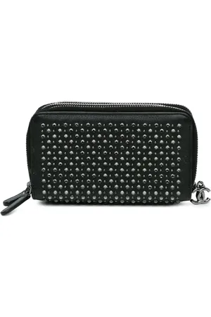 CHANEL 2014-2015 Bull Leather Studded Zip Wallet long wallets