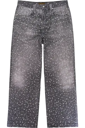 BIRTH OF ROYAL CHILD Rhinestone-embellished "Black" straight jeans