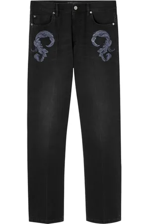 VERSACE Barocco-embroidered mid-rise straight-leg jeans