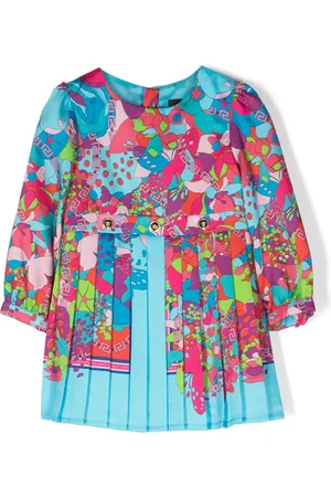 VERSACE X Dua Lipa Floral Summer-print pleated dress