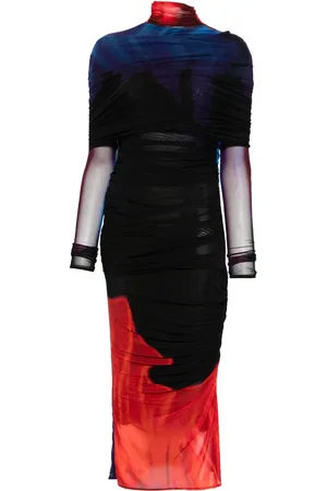 MUGLER Ruched sheer midi dress