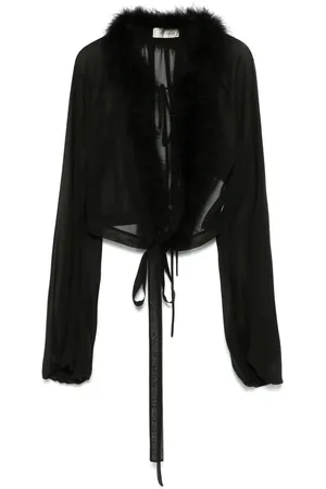 BLUMARINE Feather-trim georgette blouse
