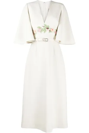 Elie saab Floral-appliqué midi dress