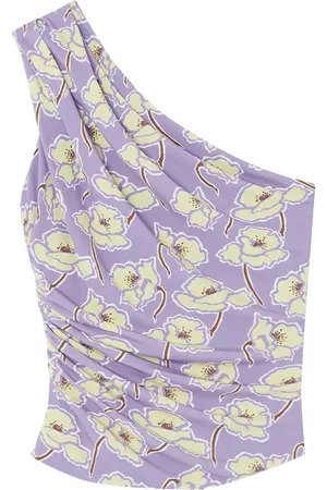 VERSACE Poppies gathered one-shoulder top