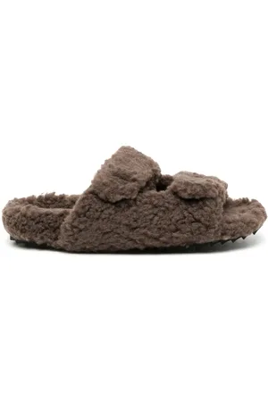 James Perse Double-strap faux-shearling slippers